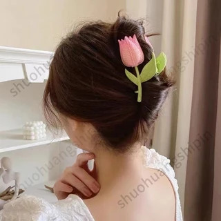 ที่หนีบโลหะ รูปดอกทิวลิปน่ารัก หรูหรา สไตล์เกาหลี และญี่ปุ่น