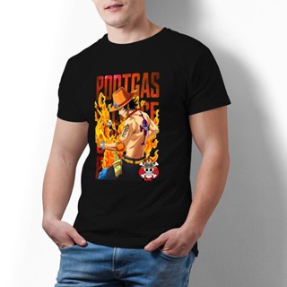 เสื้อผ้าแฟชั่น เสื้อยืด เสื้อยืดผู้ชาย Bandai Portgas D Ace แฟชั่นเสื้อยืดวันพีซ 100 ผ้าฝ้ายพิมพ์เสื้อยืด Crewneck เสื้อ