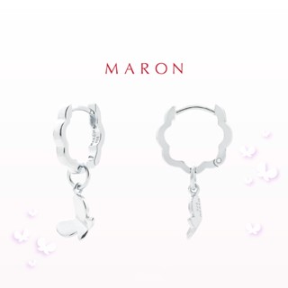 MARON - Happy Lining Sweet Huggie Earring with Butterfly Charm เงินแท้925 ชุบ White Gold