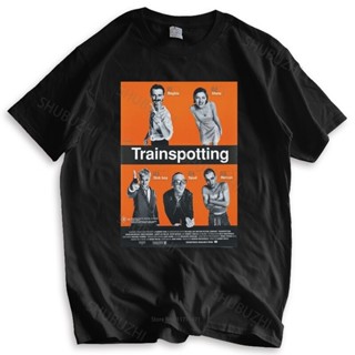 เสื้อคู่รัก แฟชั่นแบรนด์เสื้อยืดบุรุษหลวม Trainspotting เสื้อยืดออกแบบอังกฤษตลกสีดําที่นิยม unisex ติดตั้งผ้าฝ้าย tshirt