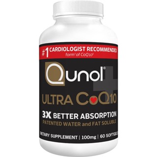 Qunol Ultra CoQ10 100 mg.ฉลากดำดูดซึมดีกว่า 3 เท่า 3X Better Absorption, for Heart Health 60 Softgels