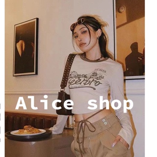 Alice  เสื้อครอปแฟชัน เสื้อครอปแขนสั้นเสื้อยืดแขนยาว ย้อนยุคอเมริกัน 2022 สินค้ามาใหม่  สวย พิเศษ ทันสมัย ทันสมัย S031005 36Z230909