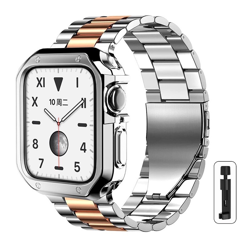 TPU Cover Protector Case + สายโลหะสําหรับ Apple Watch 41mm45mm40mm44mm 9 8 7 6 SE 5 4 3 38 มม.42 มม.