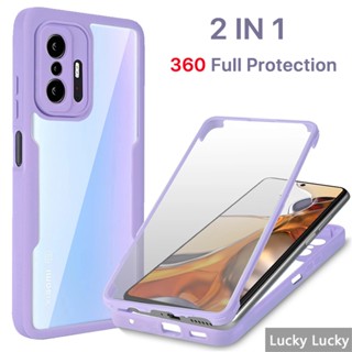 [2 In 1] เคส Xiaomi 11T Pro 11 Lite 5G NE 12 Lite 5G ในตัวปกป้องหน้าจอกันกระแทกโปร่งใสป้องกันรอยขีดข่วนปกป้องกล้อง 360˚ Full Body Heavy Duty ป้องกันเคสใส่โทรศัพท์