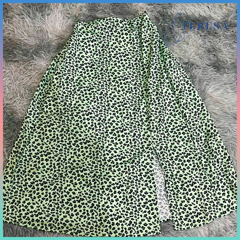 สินค้าพร้อมส่ง กระโปรงเอวสูง ผ้าฝ้าย แนวมินิมอล ทรงปล่อย สไตล์เกาหลี กระโปรงลายเสือ มีสีไห้เลือก