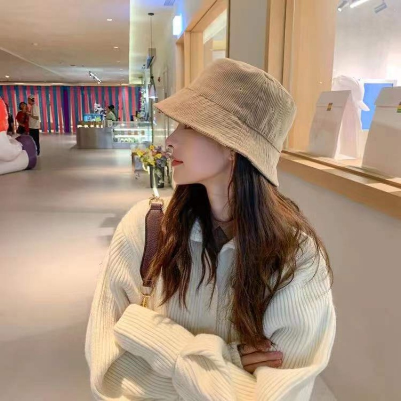 หมวกปีกกว้าง หมวกชาวประมง สําหรับผู้หญิง ผู้หญิง หมวกบักเก็ต ผ้าลูกฟูก ลําลอง ฤดูหนาว หมวกอบอุ่น