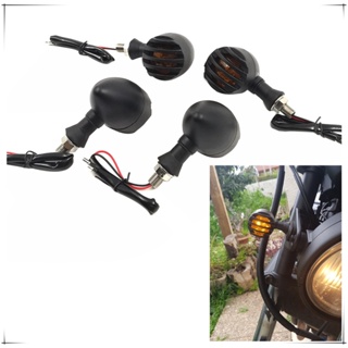 4Pcs Motorcycle Retro Black Grill Bullet Amber Bulb Flasher LED Turn Signal Indicator Light for Harley Honda Suzuki Kawa