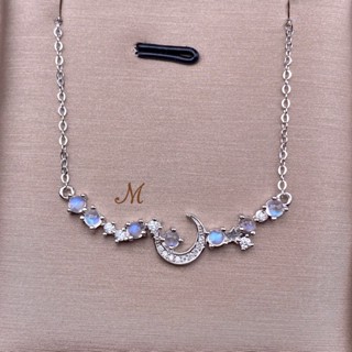 Meena Gems สร้อยคอพลอยแท้ มูนสโตนเลือปฟ้า ตัวเรือนเงินแท้925 แหวนพลอยแท้เสริมดวง พลอยประจำเดือน