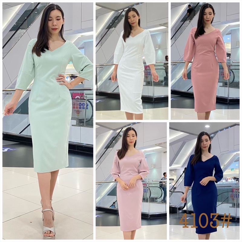 LX4103  Dress ทรงเรียบหรู แขนศอก ชุดไปงานแต่ง ชุดออกงาน เดรสเพื่อนเจ้าสาว [LUXURY707] - รูปที่ 2