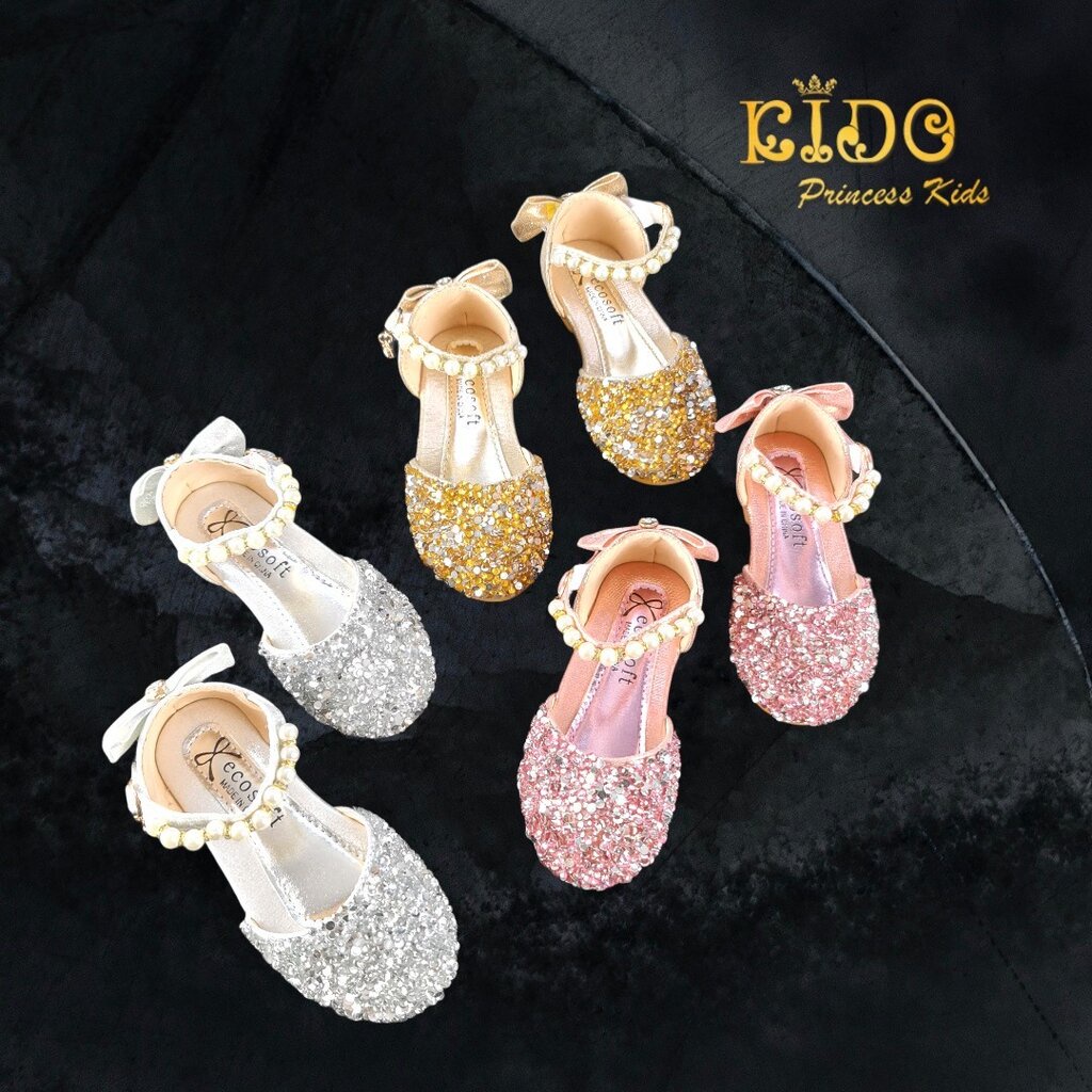 ssรองเท้าเด็ก(หน้าร้านอยู่รัชดา ลองได้)H032 สีเงิน สีชมพู สีทอง เกล็ดเพชรระยิบระยับ ติดโบว์ด้างหลังสุดเก๋ ประดับด้วยม...