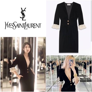 ชุดเดรส SAINT LAURENT V NECK MIDI DRESS IN CUPRO VELVET