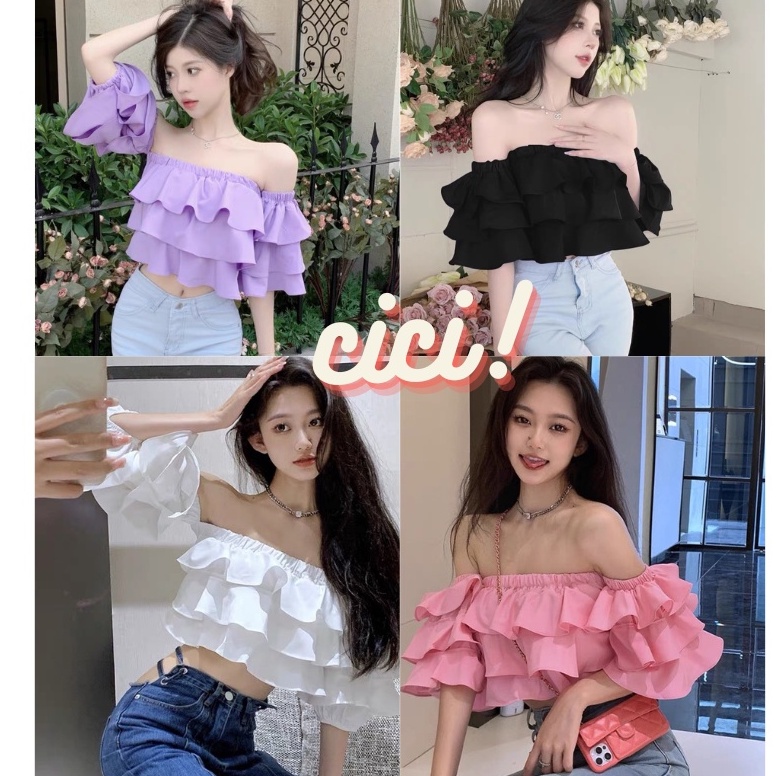 Cici พร้อมส่ง (D75)เสื้อครอปสม็อคทั้งตัว แต่งแขนระบาย ยืดได้เยอะใส่แล้วน่ารักมากๆ แขนเป็นทรงตุ๊กตานะ สาวๆไม่ควรพลาด
