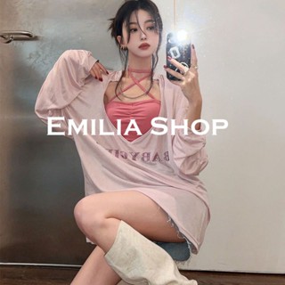 EMILIA SHOP เสื้อครอป เสื้อ เสื้อผ้าแฟชั่นผู้หญิง เข้ารูป เซ็กซี่ สไตล์เกาหลี สําหรับผู้หญิง 2022 ใหม่ ES220205