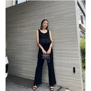 💋งานป้าย Natacha💋 เซตขายาว เสื้อครอปแขนกุดแต่งชายขนนก กางเกงขายาวเอวสูงทรงสวยเป๊ะเรียบหรู