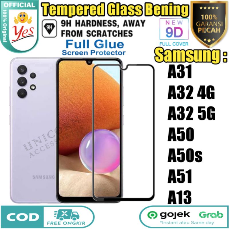 ป้องกันรอยขีดข่วน Samsung A31 A32 A50 A50s A51 A13 4G 5G กระจกนิรภัย YES กาวเต็มกระจกใส 5D 9D