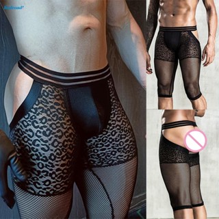 【HODRD】Mens See-through Mesh Open Butt Boxer Shorts  Bulge Pouch Leopard Underwear sexy temptation boxer【Fashion】