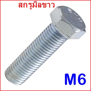 (ถุงละ 50/100ตัว)สกรูมิลขาว M6 น็อตเบอร์ 10 (ความยาว 65 มม ขึ้นไปเกลียวไม่ตลอด)
