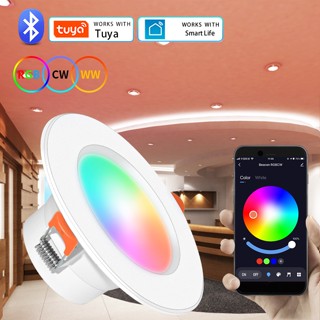 Tuya โคมไฟติดเพดาน LED Downlight สมาร์ทดาวน์ไลท์ โคมไฟดาวน์ไลท์ RGBดาวน์ไลท์ฝังฝ้า 10W RGB+CCT ควบคุมไฟเพดานผ่านบลูทูธ