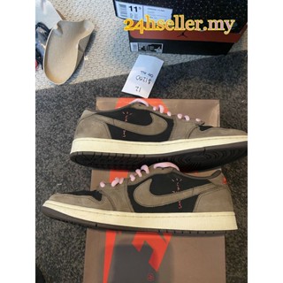 Travis Scott x Air Jordan 1 Low AND High OG Mocha Sports Shoes CQ4277 001 ของแท้ 100%