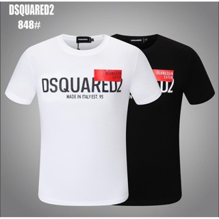 เสื้อตราหานคู่ เสื้อผ้ายอดนิยมฤดูร้อน Dsquared2 ถนนฮิปฮอปโอคอแขนสั้นเสื้อยืดผ้าฝ้ายหัวรถจักรจดหมายพิมพ์ DSQ2 เสื้อยืดลํา