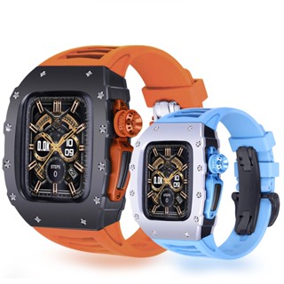 สายนาฬิกาข้อมือ ยางซิลิโคน อะลูมิเนียม หรูหรา สําหรับ Apple Watch Series 8 7 45 มม. IWatch SE 8 7 6 5 4 44 มม.