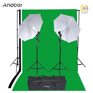 Andoer ชุดอุปกรณ์เต็นท์ไฟถ่ายภาพสตูดิโอ (หลอดไฟ 135W 2 ชิ้น ที่ใส่หลอดไฟ 2 ชิ้น ร่มสะท้อนแสง 2 ชิ้น ฉากหลัง 3 ชิ้น และฐานหลอดไฟ 1 ชิ้น