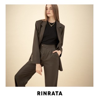 RINRATA - Mera Pants กางเกงขายาว ขาตรง ผ้า สีน้ำตาล อย่างดี ทรงเทเลอร์ มีจีบ กระเป๋าข้าง กางเกงทำงาน