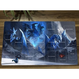 ใหม่ YuGiOh Playmat Trishula Dragon of the ice Barrier CCG TCG แผ่นรองเมาส์เล่นเกม พร้อมโซน และฟรีกระเป๋า