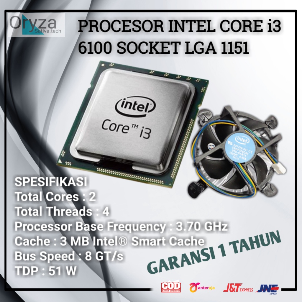 INTEL CORE i3 6100 SOCKET LGA 1151 TRAY + FAN รับประกัน 1 ปี