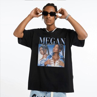 เสื้อยืดผู้ชาย ใหม่ เสื้อยืดแขนสั้น พิมพ์ลายกราฟฟิคนักร้อง Rap Megan Thee Stallion 90S สไตล์วินเทจ สีดํา สําหรับผู้หญิง