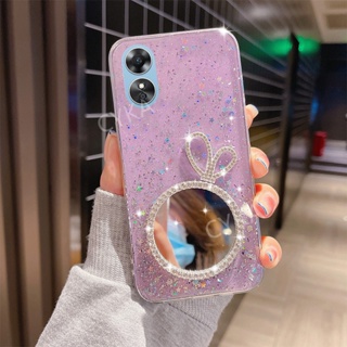 เคสโทรศัพท์มือถือ TPU แบบนิ่ม ลายกากเพชร มีกระจก สําหรับ OPPO A17K A17 A77S A77S A17