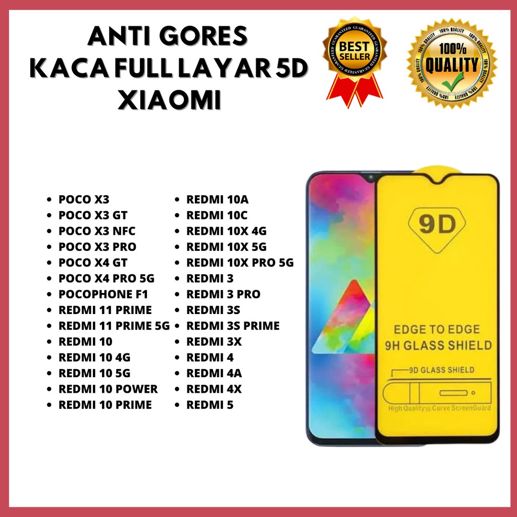 TEMPERED GLASS 5D POCO X3- X3 GT- X3 NFC- X3 PRO- X4 GT- X4 PRO 5G-POCOPHONE F1-REDMI 11 PRIME- 11 P