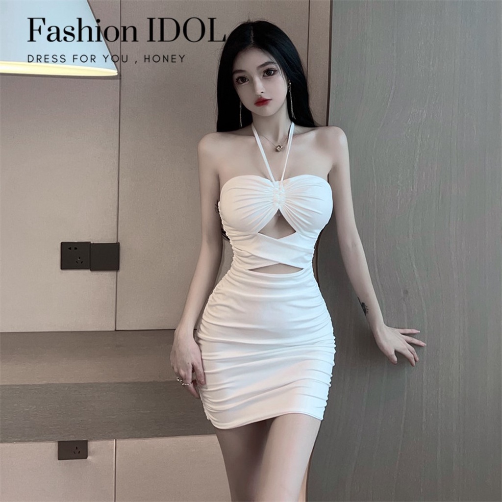 พร้อมส่งจากไทย ชุดเดรสสั้นรัดรูปสายเดี่ยวคล้องคอ สีขาวเรียบหรู สาวๆสายผับ ปาร์ตี้ ห้ามพลาด!! F-060