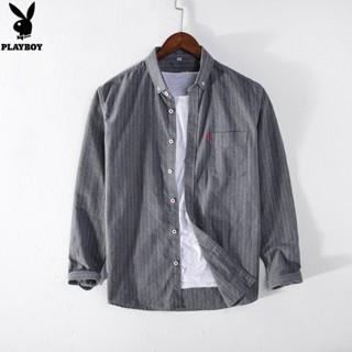 PLAYBOY long-sleeved plaid shirt Mens casual striped shirt