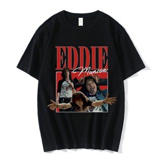 เสื้อยืดผู้ชาย เสื้อยืดแขนสั้นลําลอง ผ้าฝ้าย พิมพ์ลายกราฟฟิค Eddie Munson สไตล์ฮาราจูกุ สตรีท สําหรับผู้ชาย และผู้หญิง S