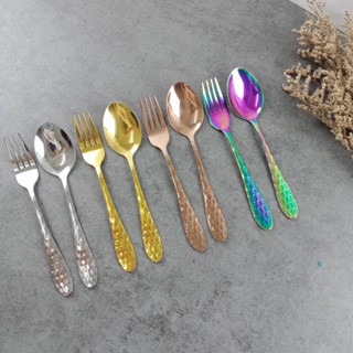 KITCHENWARE_NUMBER1 ช้อนส้อมสแตนเลสลายงู สีทอง สีโรสโกลด์ สีไทเทเนี่ยม (ราคาต่อคู่)