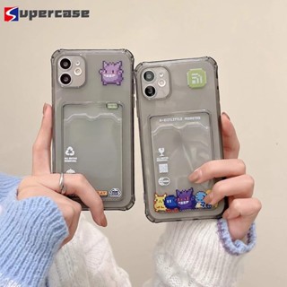 Wallet Case For iPhone 13 12 11 Pro Max XR XS Max X 8 7 6 6s Plus SE 2020 Cover Cute Cartoon Pixelmon Pokemon Gengar Shockproof Transparent TPU Cardholder Phone Casing
