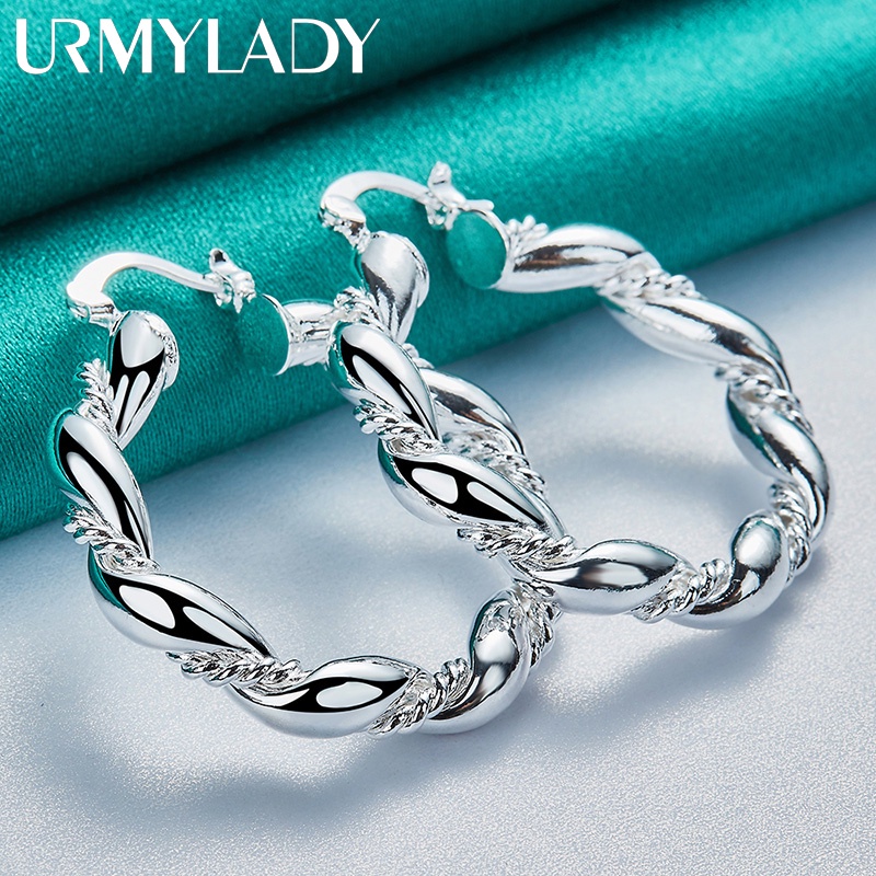 Urmylady ต่างหูห่วงเชือกเงินแท้ 925 เครื่องประดับแฟชั่น สําหรับผู้หญิง งานแต่งงาน หมั้น