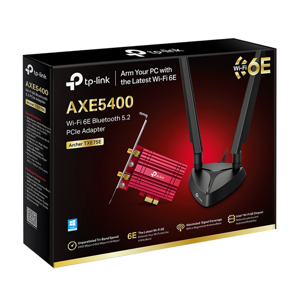 TP-Link Archer TXE75E AXE5400 Tri-Band Wi-Fi 6E Bluetooth 5.2 PCIe Adapter
