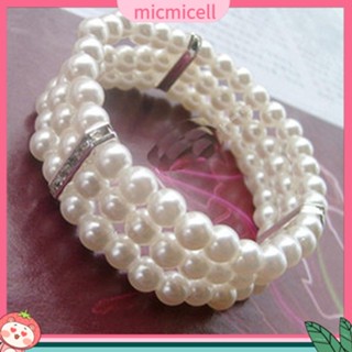 (micmicell) สร้อยข้อมือ กําไลข้อมือ ยางยืด ประดับไข่มุกเทียม 3 แถว