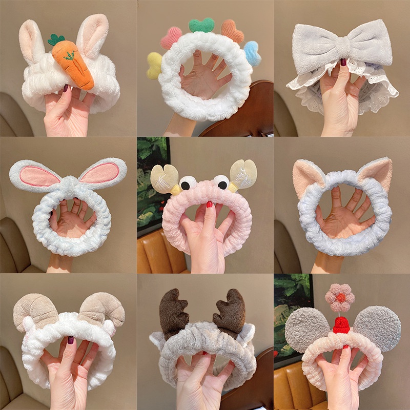 ที่คาดศีรษะ แบบยืดหยุ่นสูง ขอบกว้าง ลายการ์ตูนน่ารัก แฟชั่นสไตล์เกาหลี สําหรับล้างหน้า