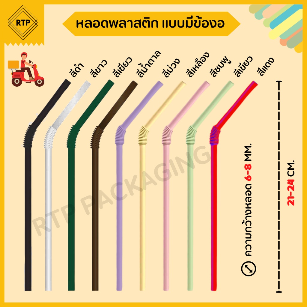หลอดงอ หลอดกาแฟ พลาสติก หลอดดูดน้ำ