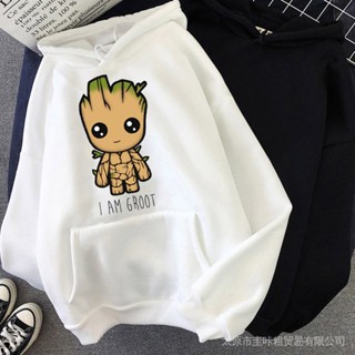 เสื้อกันหนาว มีฮู้ด ขนาดใหญ่ พิมพ์ลายการ์ตูนอนิเมะ Groot คุณภาพสูง สําหรับผู้ชาย และผู้หญิง