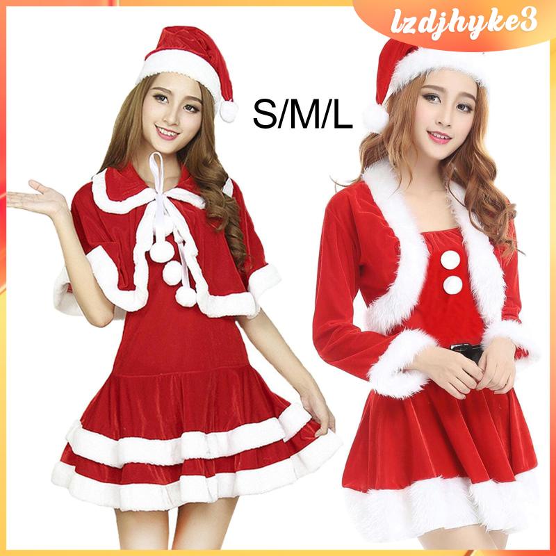 [lzdjhyke3] ผู้หญิงซานตาเครื่องแต่งกายคอสเพลย์ชุดชุดหมวกซานต้าเสื้อผ้าชุด