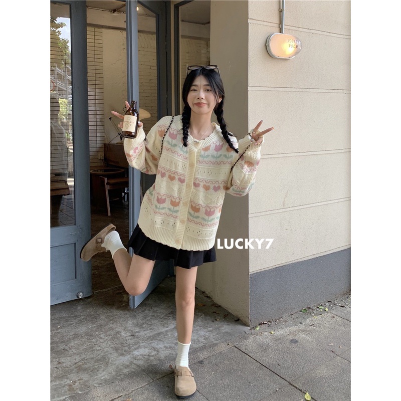 BY IRA Tulips Cardigan (3002)ดอกไม้ คาร์ดิแกนน้อนนทิวลิปปป งานเกาหลีเกาใจ โคเรียเกริลสุด น่ารัก (งาน