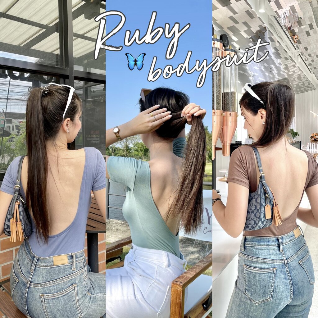 Ruby Bodysuit บอดี้สูทเว้าหลังแบบมีแขน ผ้าเนื้อหนา มีฟองน้ำ มีกระดุมแป้ก ใส่สบายมาก ผ้ายืดได้เยอะสูง 170 ก็ใส่ได้