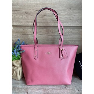 coach tote zip สีชมพูหนังแท้