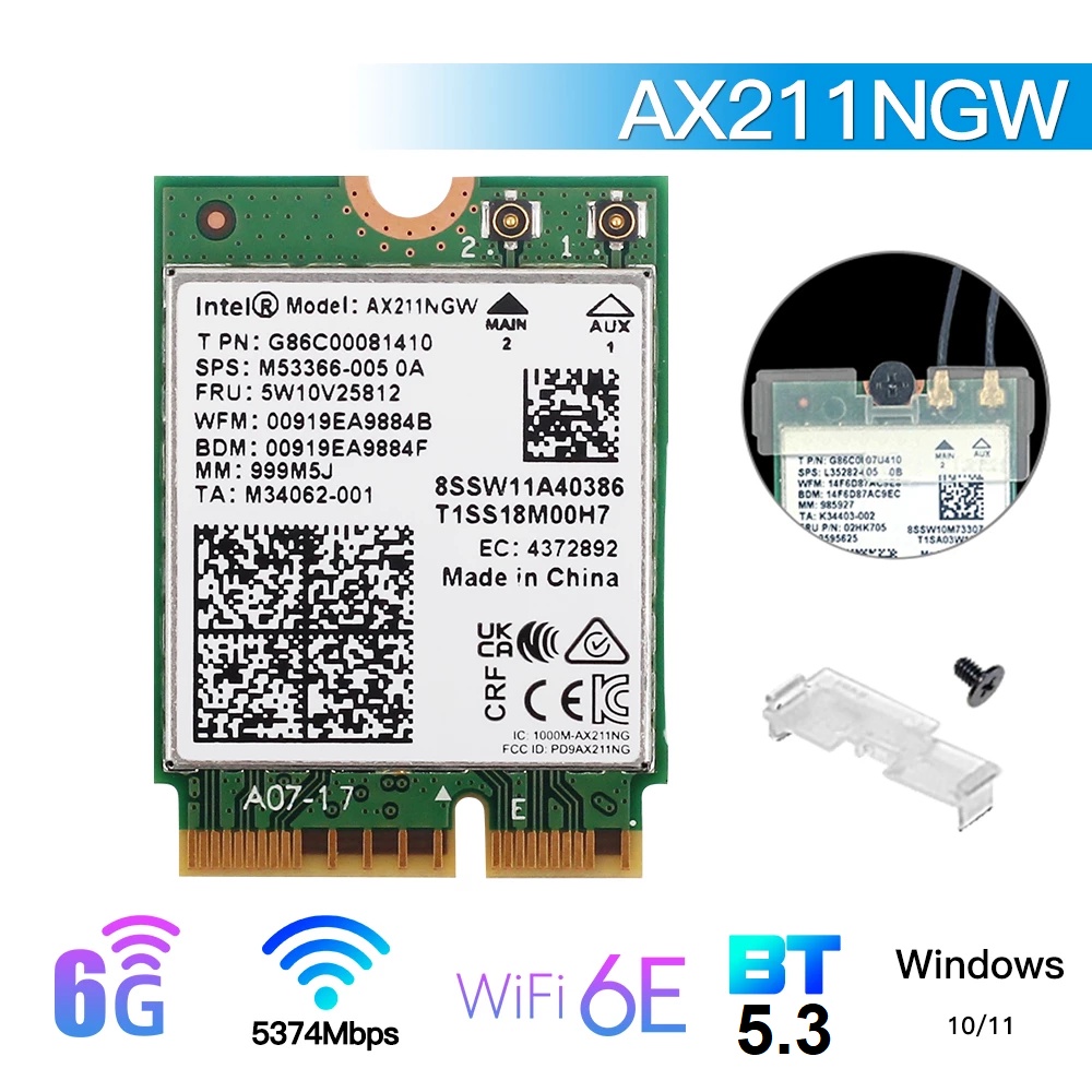 การ์ด Wifi 6E ไร้สาย 6 Intel AX211 BT 5.3 NGFF CNVI AX211NGW M.2