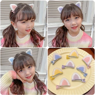 กิ๊บติดผม รูปหูแมว ผ้ากํามะหยี่ขนนิ่ม แฟชั่นฤดูหนาว สําหรับเด็กผู้หญิง จํานวน 1 ชิ้น