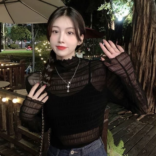 เสื้อเชิ้ตคอเต่า ผ้าชีฟอง แบบบาง ขนาดเล็ก แฟชั่นฤดูใบไม้ผลิ และฤดูใบไม้ร่วง สไตล์เรโทร สําหรับผู้หญิง 2022